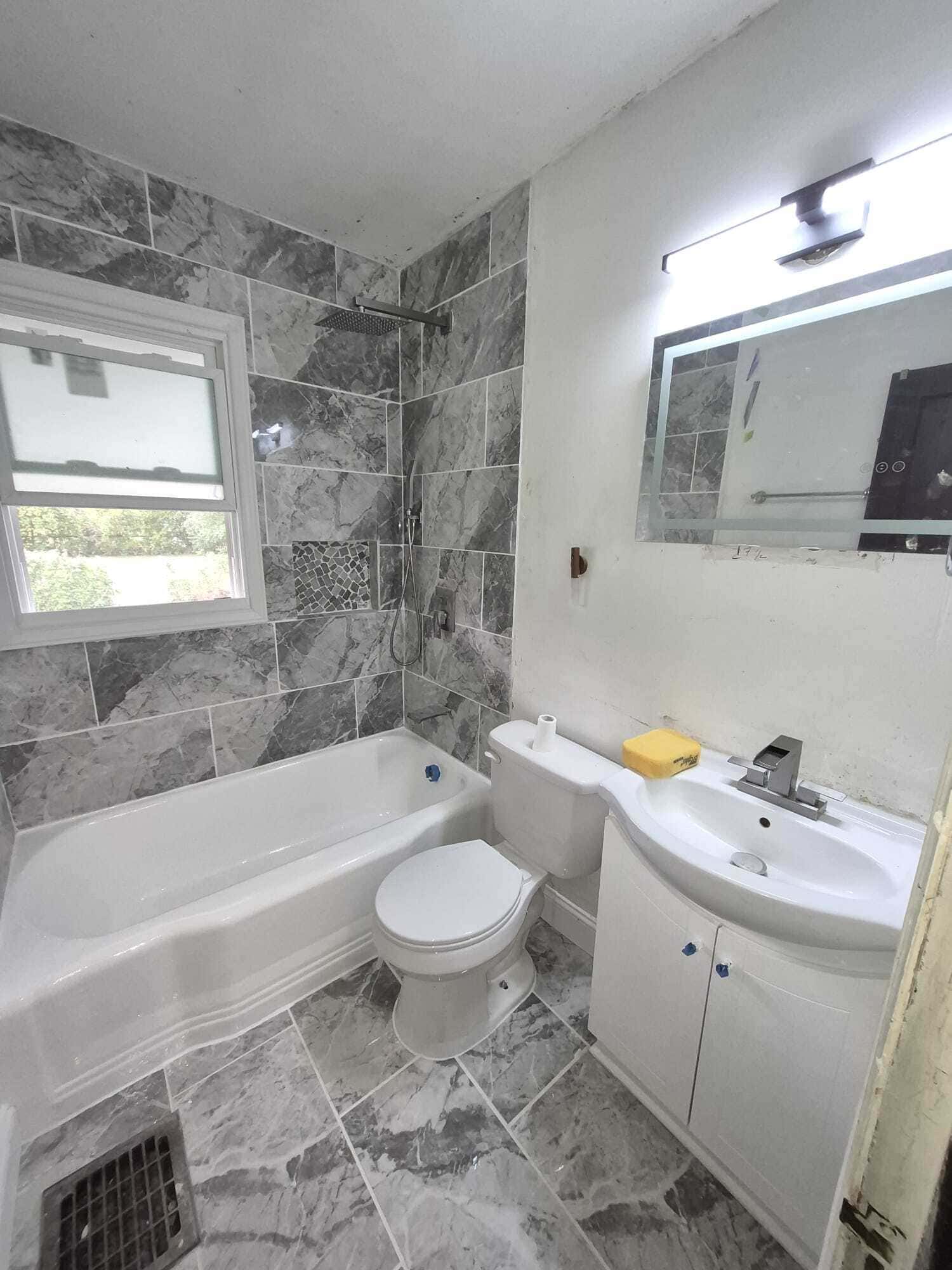 Finished Modern Bathroom Vanity & LED Mirror